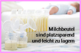 Milchpumpe mit Milchbeuten, gefüllt mir Muttermilch Milchpumpe mit Milchbeuten, gefüllt mir Muttermilch. Baby im Hintergrundabpumpen